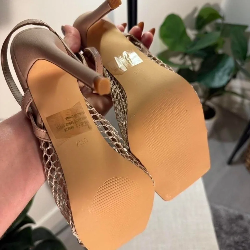 Ego mesh heels new open toe beige going out neutral sexy‎ natural peep 4